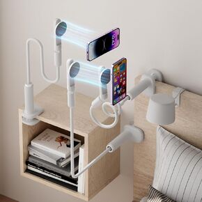 M-TM Magnetic Gooseneck Phone Holder for Bed & Desk, 360° Rotation, Sturdy Arm Compatible with iPhone 15/14/13/12 Pro Max, Overhead Mount for Live Streams & Zoom (White)