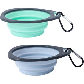 Collapsible Dog Bowls One Piece Molded Rim Dog Travel Bowl,No Assembled Plastic Rim Dog Water Bowls Foldable Compact for Pet Walking Hiking Camping,Blue and Green