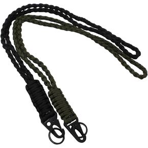 Hitefu 2PCS Heavy Duty Paracord Lanyard Necklace for Outdoor Activities, Durable Braided 550 Keychain Lanyard, Braided Whistles Strap for Camping Hiking Running (Army Green+Black)