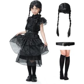 GALLETY Black Dress Up Costume Black Costume Dress for Girls Princess Dress Kids Black Family Costumes Party Dance Dress