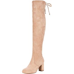 Vepose Women's 991 Suede Boots Over The Knee High Vegan 3.03 Inch Chunky Heels Side Zipper Adjustable Opening Shoes