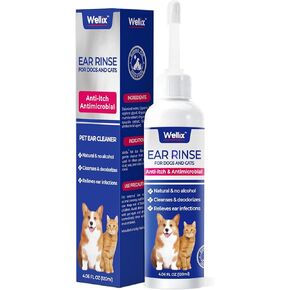 Ear Cleaner for Dog & Cat - Ear Infection Treatment Without Irritation - Dog Ear Wash for Itch Relief & Soothing Inflammation - Ear Wax, Powder and Odor Removal Drops