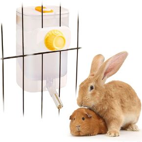 Oncpcare 34oz Automatic Rabbit Feeder for Cages, Hanging Auto Bunny Food Bowl Dispenser Small Aniaml Cage Accessories for Ferret Guinea Pig Rat Rabbit Cat Puppy (White)