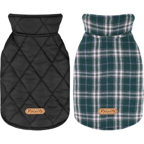 Reversible Warm Dog Coat with Velcro Straps: British-Style Plaid Jacket for Winter, Cozy Cold-Weather Vest for Small, Medium & Large Dogs ¨C Ideal for Snow and Outdoor Adventures Red XXS