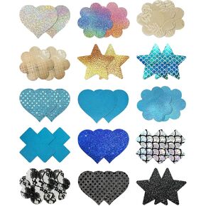 CICKEE Pasties Nipple Covers Pack 15 Pairs, Pasties Bra for Women Nipple Cover Stickers Covering Breast Petal Sticky Boob No Back Bra Pasties Rave - Silver Pink and Purple