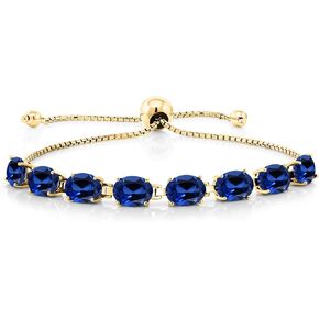 Gem Stone King 18K Yellow Gold Plated Silver Green Peridot Tennis Bracelet For Women (7.20 Cttw, Gemstone August Birthstone, Oval 7X5MM, Fully Adjustable Up to 9 Inch)