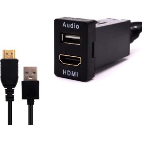 MOTONG Toyota Car USB Audio Power Port with HDMI Socket Car HDMI Port Socket with USB Audio Socket Port Compatible with iPhone 14/13/12/11/8/7/6 and More(34 * 22MM)