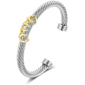 HANTNOOL Twisted Cable Bracelet for Women Fashion Wire Cuff Dupes Bracelet Adjustable Bangle Jewelry Gifts for Her (Two Tone A)