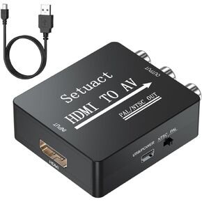 HDMI to AV Converter, HDMI to RCA Converter, Supports PAL/NTSC for Apple TV, Roku, Fire Stick, Blu-ray, DVD Player, Older TV, Projector, (with Male RCA and HDMI Cables)