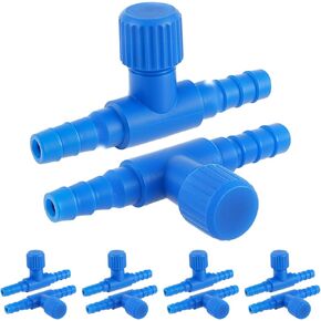 Aquarium Air Valve, 10 Pcs Aquarium Air Pump Control Valves T Shaped Single Way Plastic Air Flow Control Regulator Aquarium Air Pump Accessories for Fish Tank 3/16" ID Tubing (Blue)