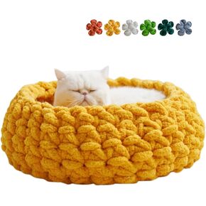 Cat Nest Bed – Premium Handwoven Washable Extra Soft and Warm Indoor House Furniture (Persimmon Yellow,Medium)