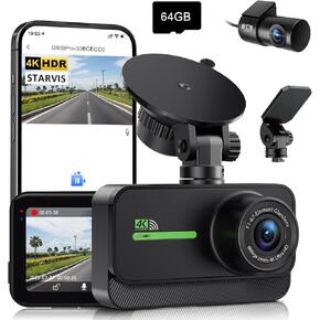 Dash Cam Front and Rear 4K+2K, Dual WiFi Dash Camera for Cars with 64GB Card, 3" IPS dashbord dashcam 24/7 Parking Mode,Night Vision,G-Sensor, Loop Recording,170° Wide Angle