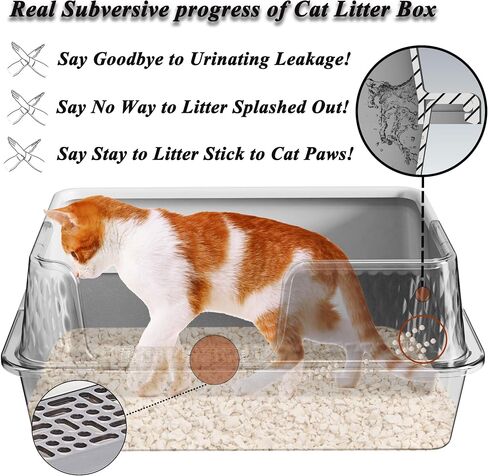 Suhaco Stainless Steel Litter Box with Lid Kitty Black Litter Mat and White Scoop Included Covered Metal High Sided Removable Large Cat Litter Box Enclosure for Medium Cats (Black) in Saudi Arabia