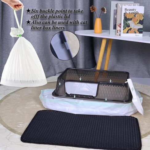 Suhaco Stainless Steel Litter Box with Lid Kitty Black Litter Mat and White Scoop Included Covered Metal High Sided Removable Large Cat Litter Box Enclosure for Medium Cats (Black) in Saudi Arabia