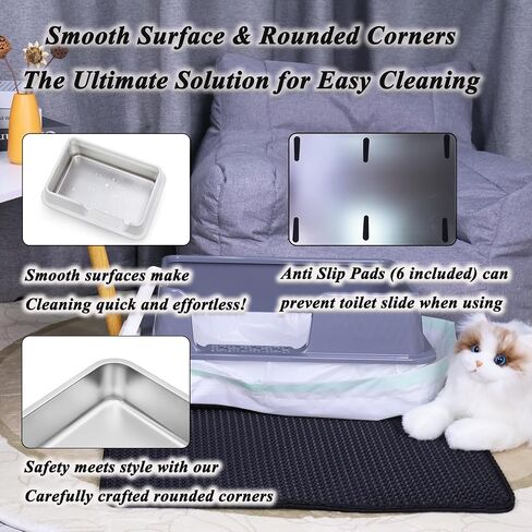 Suhaco Stainless Steel Litter Box with Lid Kitty Black Litter Mat and White Scoop Included Covered Metal High Sided Removable Large Cat Litter Box Enclosure for Medium Cats (Black) in Saudi Arabia