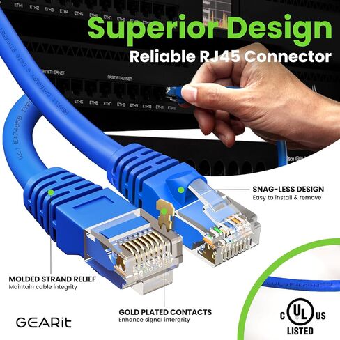 GearIT RJ45 Cat 6 Ethernet Patch Cable (5-Pack) for TV, Modem, PC Gaming, 10Gbps, Gold-Plated Connectors, Snagless, Network Cable, Internet Cable, 14 Feet, Black in Saudi Arabia