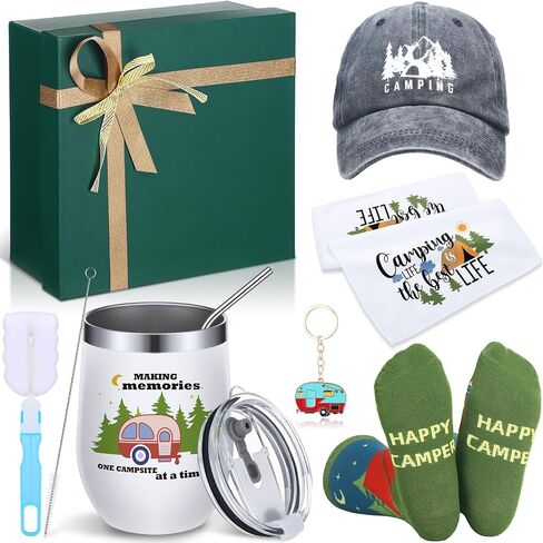 Geyoga 6 Pcs Camping Gifts for Women Men Include Camping Lover Tumblers Camping Baseball Cap Camping Keychain Camping Socks Kitchen Towel and Gift Box for Outdoor Picnics, Hiking, Rv Trip, Christmas in Saudi Arabia