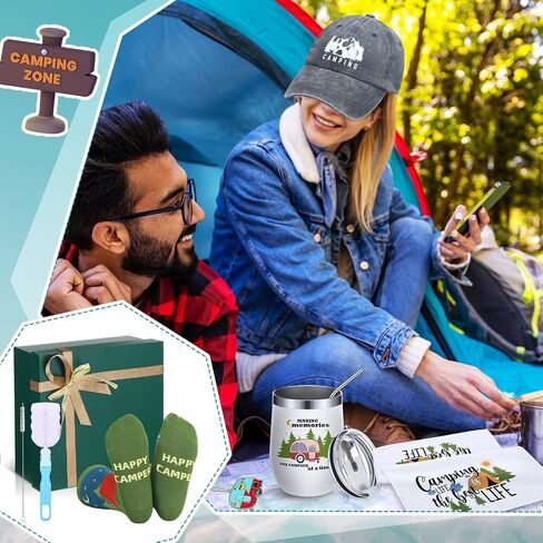 Geyoga 6 Pcs Camping Gifts for Women Men Include Camping Lover Tumblers Camping Baseball Cap Camping Keychain Camping Socks Kitchen Towel and Gift Box for Outdoor Picnics, Hiking, Rv Trip, Christmas in Saudi Arabia