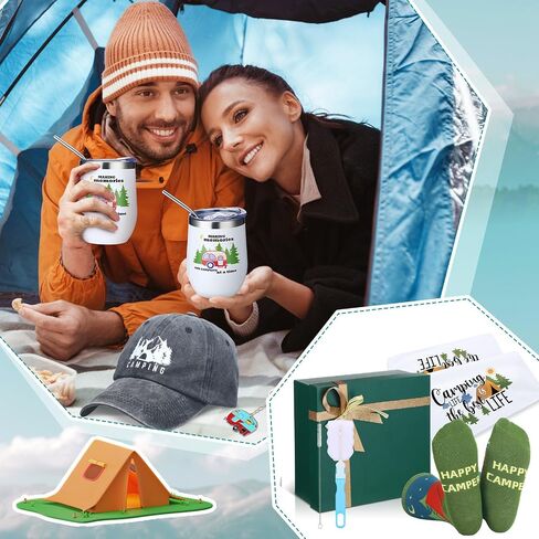 Geyoga 6 Pcs Camping Gifts for Women Men Include Camping Lover Tumblers Camping Baseball Cap Camping Keychain Camping Socks Kitchen Towel and Gift Box for Outdoor Picnics, Hiking, Rv Trip, Christmas in Saudi Arabia