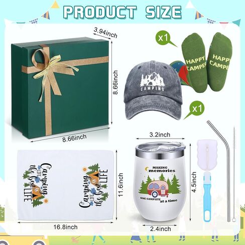 Geyoga 6 Pcs Camping Gifts for Women Men Include Camping Lover Tumblers Camping Baseball Cap Camping Keychain Camping Socks Kitchen Towel and Gift Box for Outdoor Picnics, Hiking, Rv Trip, Christmas in Saudi Arabia