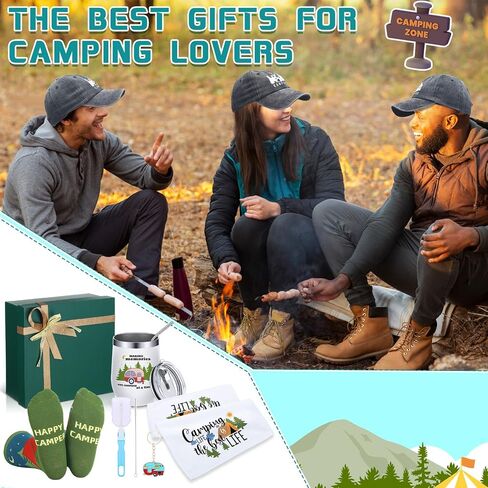 Geyoga 6 Pcs Camping Gifts for Women Men Include Camping Lover Tumblers Camping Baseball Cap Camping Keychain Camping Socks Kitchen Towel and Gift Box for Outdoor Picnics, Hiking, Rv Trip, Christmas in Saudi Arabia