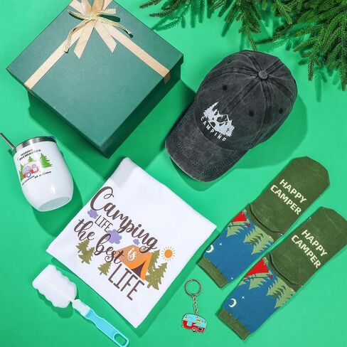 Geyoga 6 Pcs Camping Gifts for Women Men Include Camping Lover Tumblers Camping Baseball Cap Camping Keychain Camping Socks Kitchen Towel and Gift Box for Outdoor Picnics, Hiking, Rv Trip, Christmas in Saudi Arabia
