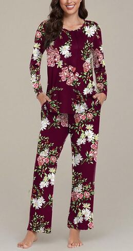 Anyhold Women's Fall 2 Piece Pajama Sets, Long Sleeve Lounge Sleepwear Ladies Pjs Sets with Pockets in Kuwait