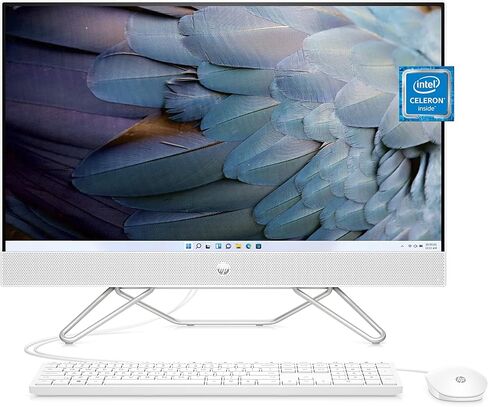 HP All in One Desktop Computer PC, 21.5" FHD Display, 16 GB RAM, 512 GB SSD, Intel Celeron J4025, Webcam, Wi-Fi 6, Bluetooth, HDMI, Windows 11 Pro, Microsoft Office Lifetime License, Black Mouse in Kuwait