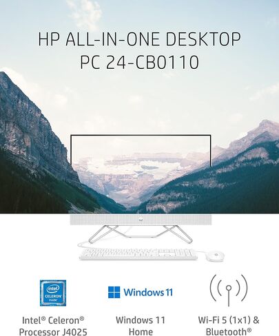 HP All in One Desktop Computer PC, 21.5" FHD Display, 16 GB RAM, 512 GB SSD, Intel Celeron J4025, Webcam, Wi-Fi 6, Bluetooth, HDMI, Windows 11 Pro, Microsoft Office Lifetime License, Black Mouse in Kuwait