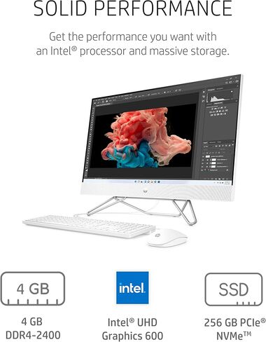 HP All in One Desktop Computer PC, 21.5" FHD Display, 16 GB RAM, 512 GB SSD, Intel Celeron J4025, Webcam, Wi-Fi 6, Bluetooth, HDMI, Windows 11 Pro, Microsoft Office Lifetime License, Black Mouse in Kuwait