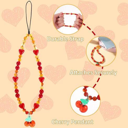 Mabor Phone Charms Strap Universal Sweet Cherry Keychain Phone Lanyard المعصم حزام مطرز الكرز الهاتف سحر، مكافحة فقدان سلسلة الهاتف اليدوية حالة الهاتف الملحقات للنساء الفتيات in Saudi Arabia