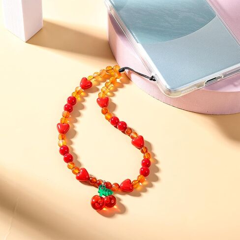 Mabor Phone Charms Strap Universal Sweet Cherry Keychain Phone Lanyard المعصم حزام مطرز الكرز الهاتف سحر، مكافحة فقدان سلسلة الهاتف اليدوية حالة الهاتف الملحقات للنساء الفتيات in Saudi Arabia