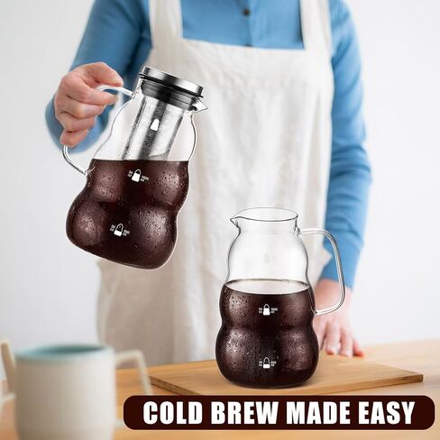 2 Pack Cold Brew Coffee Maker, 64 oz Wide Mouth Iced Coffee Maker with Stainless Steel Lid, Pour Handle Spout Lid, Heavy Duty Glass Airtight and Leak-proof Pitcher for Iced Coffee Tea Lemonade in Kuwait