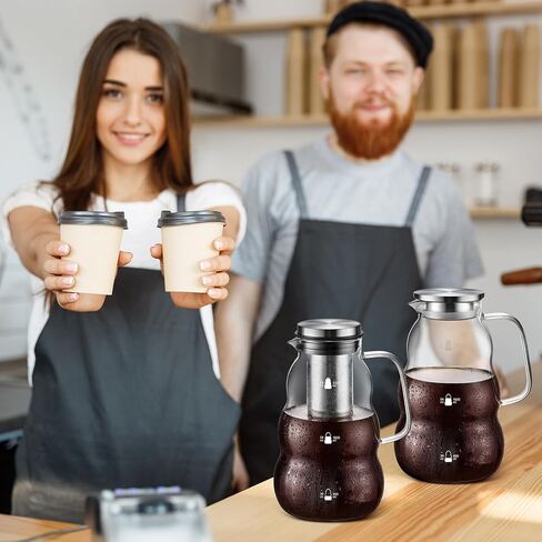 2 Pack Cold Brew Coffee Maker, 64 oz Wide Mouth Iced Coffee Maker with Stainless Steel Lid, Pour Handle Spout Lid, Heavy Duty Glass Airtight and Leak-proof Pitcher for Iced Coffee Tea Lemonade in Kuwait