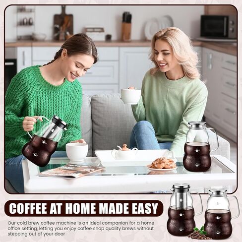 2 Pack Cold Brew Coffee Maker, 64 oz Wide Mouth Iced Coffee Maker with Stainless Steel Lid, Pour Handle Spout Lid, Heavy Duty Glass Airtight and Leak-proof Pitcher for Iced Coffee Tea Lemonade in Kuwait