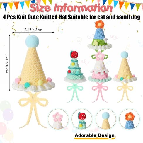 Sanwuta 4 Pcs Christmas Knit Cat Hat Dog Hat Pet Cute Birthday Hat Puppy Party Hats Birthday Party Costume Headwear Accessories for Puppy Cat Kitten Small Dogs Small Animal(Stylish Color) in Saudi Arabia