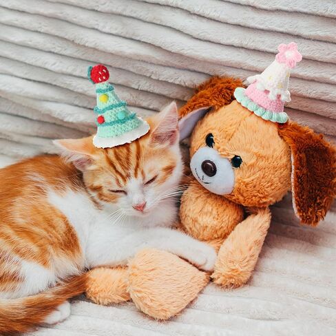 Sanwuta 4 Pcs Christmas Knit Cat Hat Dog Hat Pet Cute Birthday Hat Puppy Party Hats Birthday Party Costume Headwear Accessories for Puppy Cat Kitten Small Dogs Small Animal(Stylish Color) in Saudi Arabia