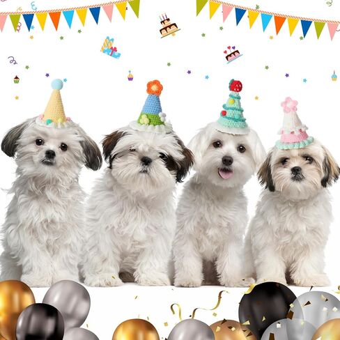Sanwuta 4 Pcs Christmas Knit Cat Hat Dog Hat Pet Cute Birthday Hat Puppy Party Hats Birthday Party Costume Headwear Accessories for Puppy Cat Kitten Small Dogs Small Animal(Stylish Color) in Saudi Arabia