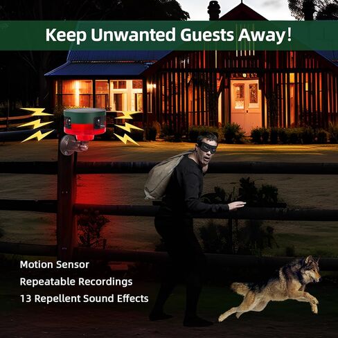 Solar Alarm Motion Detector with Sound,Dog Barking Alarm,Motion Sensor Noise Maker,360° Motion Detection for Home,Barn and Garden Security in Saudi Arabia