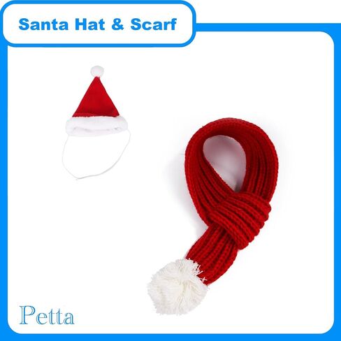 Cat Santa Hat with Red and Green Scarf, Christmas Santa Hats for Cats Puppies Rabbits PC304-2 in Kuwait
