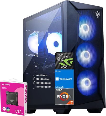 كمبيوتر مكتبي للألعاب MSI Codex Z2 أحدث Ryzen 7 4060، AMD Ryzen 7 8700F NVIDIA RTX 4060، ذاكرة الوصول العشوائي DDR5 سعة 64 جيجابايت، SSD 2 تيرابايت، لوحة مفاتيح وماوس RGB، جاهز للواقع الافتراضي، Wi-Fi 6، Windows 11 Home، مع SSD خارجي Adata 512 جيجابايت in Saudi Arabia