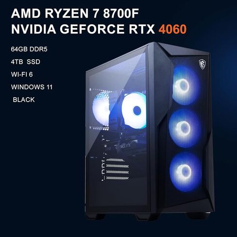 كمبيوتر مكتبي للألعاب MSI Codex Z2 أحدث Ryzen 7 4060، AMD Ryzen 7 8700F NVIDIA RTX 4060، ذاكرة الوصول العشوائي DDR5 سعة 64 جيجابايت، SSD 2 تيرابايت، لوحة مفاتيح وماوس RGB، جاهز للواقع الافتراضي، Wi-Fi 6، Windows 11 Home، مع SSD خارجي Adata 512 جيجابايت in Saudi Arabia