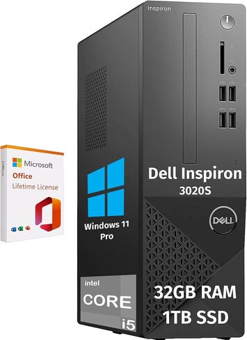 برج الكمبيوتر المكتبي Dell Inspiron، Intel 10-Core i5 Business + Gaming PC Desktop Tower، ذاكرة الوصول العشوائي 64 جيجابايت 2T SSD، Windows 11 Pro، مكتب مدى الحياة، Intel UHD Graphics 730، RJ-45، DisplayPort HDMI، USB-C in Saudi Arabia