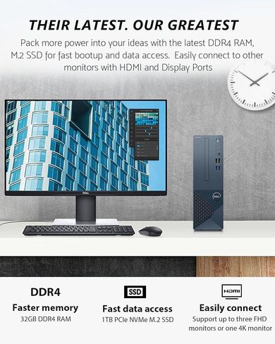 برج الكمبيوتر المكتبي Dell Inspiron، Intel 10-Core i5 Business + Gaming PC Desktop Tower، ذاكرة الوصول العشوائي 64 جيجابايت 2T SSD، Windows 11 Pro، مكتب مدى الحياة، Intel UHD Graphics 730، RJ-45، DisplayPort HDMI، USB-C in Saudi Arabia