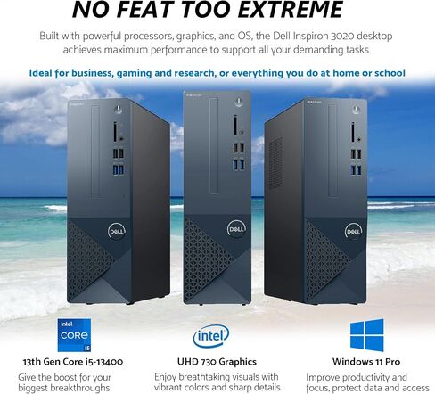 برج الكمبيوتر المكتبي Dell Inspiron، Intel 10-Core i5 Business + Gaming PC Desktop Tower، ذاكرة الوصول العشوائي 64 جيجابايت 2T SSD، Windows 11 Pro، مكتب مدى الحياة، Intel UHD Graphics 730، RJ-45، DisplayPort HDMI، USB-C in Saudi Arabia