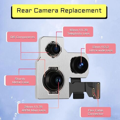 آيفون 14 برو 48MP OEM استبدال الكاميرا الخلفية الرئيسية مع عدسة تليفوتوغرافي واسعة للغاية 5X زووم بصري HDR صور الكابلات المرنة 4K 60 إطارًا في الثانية 1080p HD فيديو A2650 A2889 A2890 A2891 A2892 in Saudi Arabia