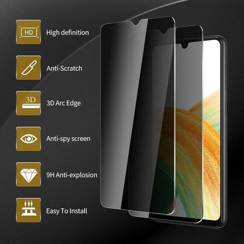 3 Pack Privacy Screen Protector for Samsung Galaxy A34 With 3 Pack Camera Lens Protector, Anti Spy Tempered Glass 9H Hardness, Black Protector Anti Spy, Anti-Scratch, Bubble Free in Saudi Arabia