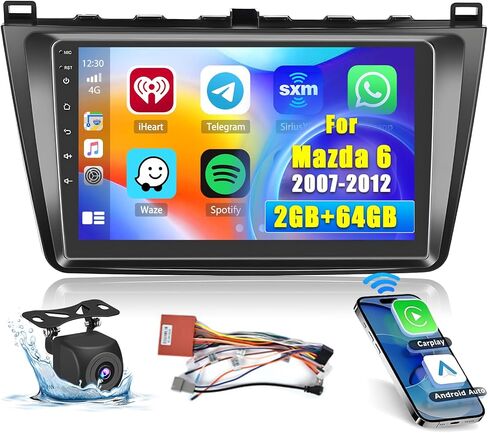Hikity 2+64G for Mazda 6 2007-2012 Android Car Stereo مع Carplay Android Auto 9 بوصة تعمل باللمس راديو GPS ملاحة WiFi SWC RCA HiFi كاميرا احتياطية ميكروفون in Saudi Arabia