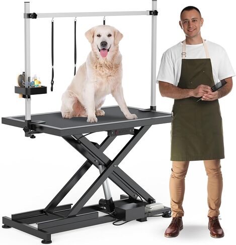 YITAHOME 50 Inch Professional Electric Dog Grooming Table, Heavy Duty Grooming Table for Dogs at Home, Aluminum Dog Grooming Arm, Anti-Slip Tabletop & Tool Organizer Large Pet Grooming Station Black in Saudi Arabia