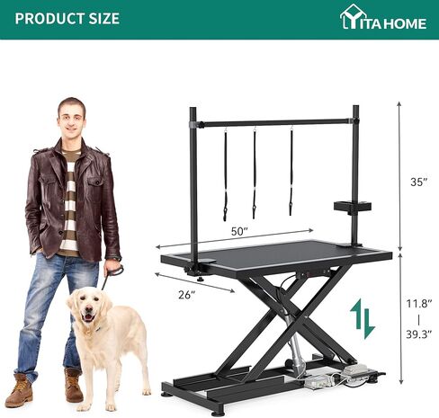 YITAHOME 50 Inch Professional Electric Dog Grooming Table, Heavy Duty Grooming Table for Dogs at Home, Aluminum Dog Grooming Arm, Anti-Slip Tabletop & Tool Organizer Large Pet Grooming Station Black in Saudi Arabia